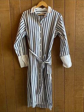 Marie Marot J. Crew Blue and White Striped Midi Shirt Dress